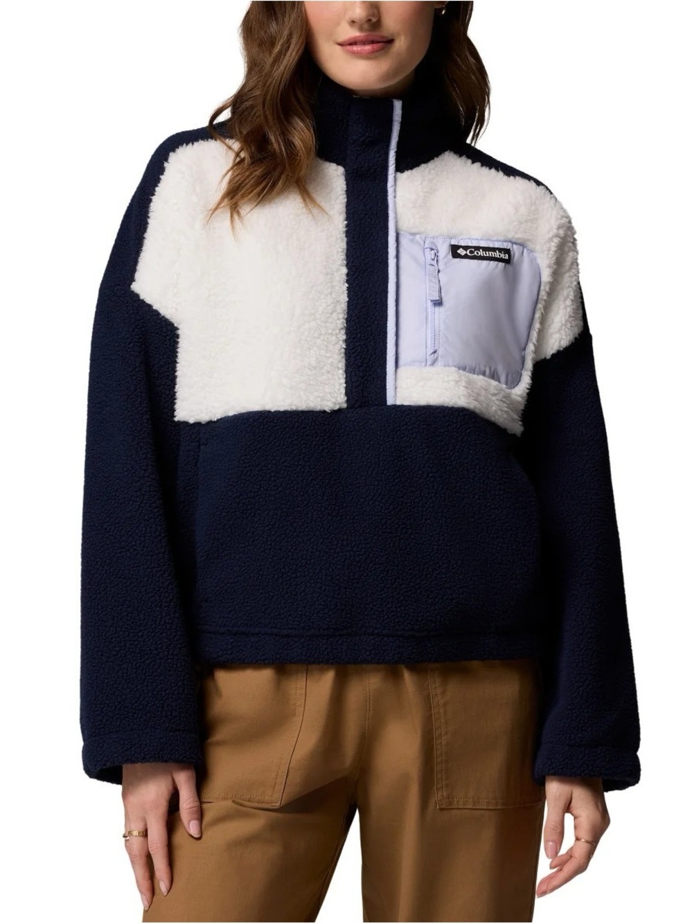 Columbia Lodge Half Snap Sherpa Fleece Pullover, Navy/White, Sz XL, NEW